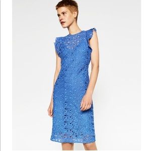 New Zara Guipure Lace Tube Blue Dress L 2703/614